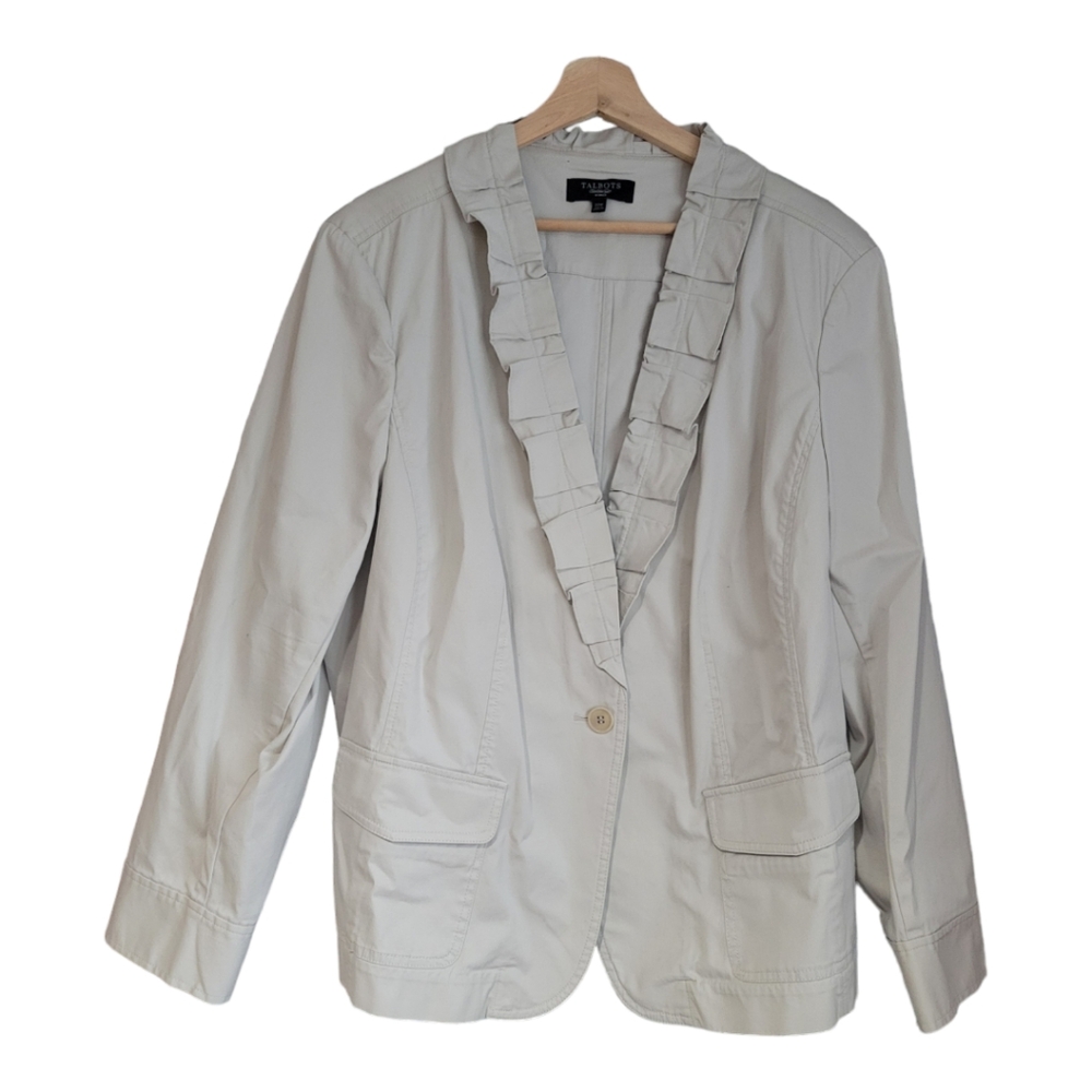 Talbots‎ - Cotton Blend Light Khaki Tan Blazer with Puckered Collar - Size 22W